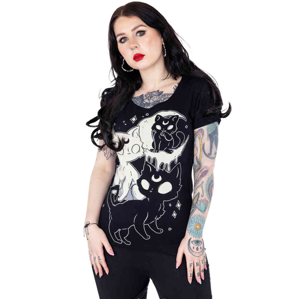 Cupcake Cult - Midnight Kitty Ladies Tshirt - Black